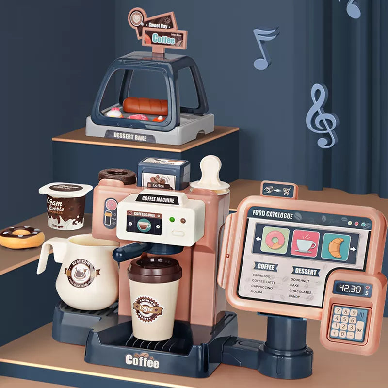 Kids Coffee Machine Toy Set Kitchen Toys Simulation Food Bread Coffee Cake Pretend Play Shopping Cash Register Toys For Children