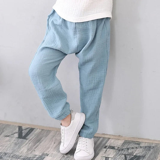 2-7 Yrs Linen Pleated 2024 Baby Boys Girls Summer Cotton Harem Baggy Pants Kids Clothes Children Sweatpants Trousers Breathable