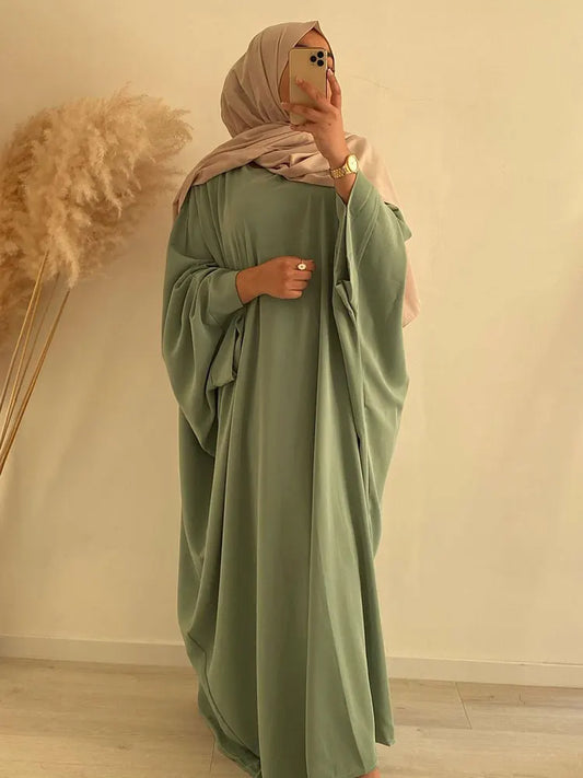 Plain Abaya Mulsim Ramadan Prayer Long Dress Women Nida Batwing Sleeve Hijab Robe African Dresses Islam Dubai  Modest Abayas