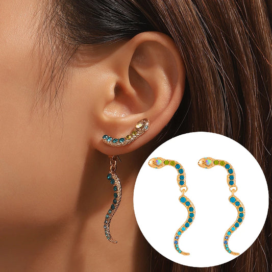 Colorful Rhinestone Snake Earrings for Women Trendy Vintage Animal Shaped Ear Studs Jewelry Accessories Girlfriends Gift 2023