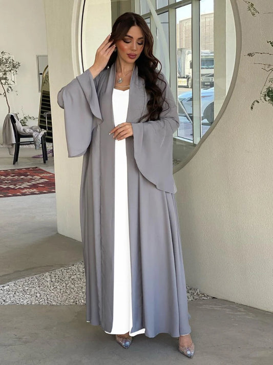 Morocco Party Dress Women Abaya 2 Piece Set Ruffle Sleeve Dubai Muslim Dresses Eid Caftan Evening Long Robe Vestidos Abayas Robe