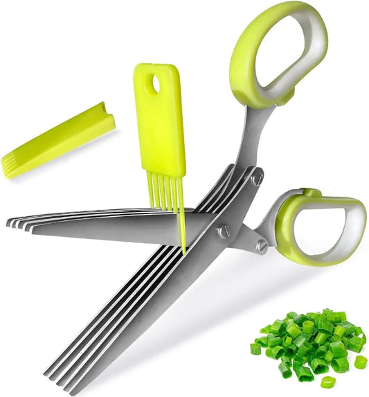 Multi Kitchen Scissors 5 Blade Herb Salad Shears Cutter with Safety Cover and Cleaning Comb for Food Cooking Chopping Vegetable