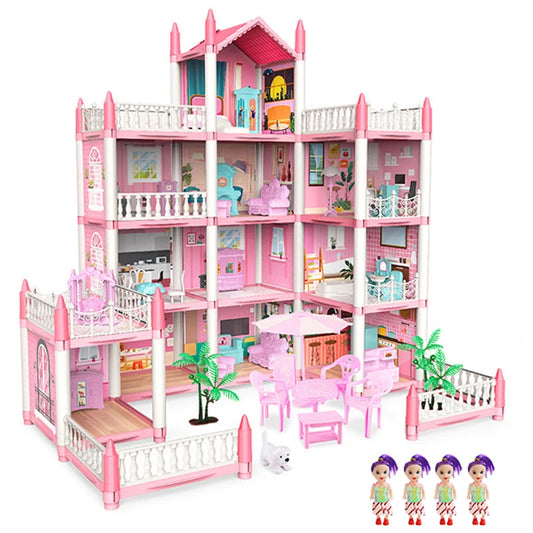 Princess Big Villa DIY Dollhouse Doll House Castle DIY Dollhouse Assembled Set Pretend Play Toys Birthday Gifts