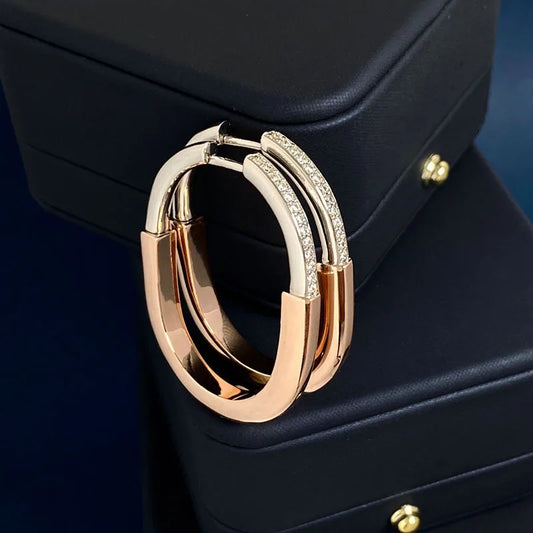 High Quality 18K Gold Color U Lock Style AAA Zircon Earrings For Women Fashion Jewelry LE080