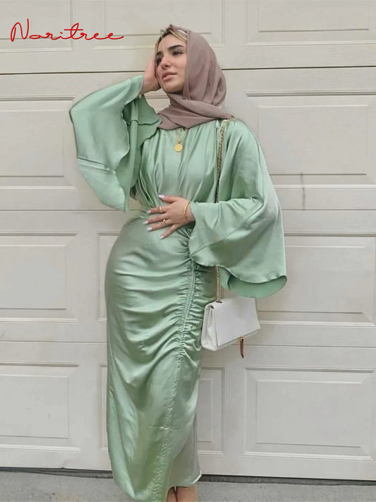 Ramadan Eid Djellaba Feminine Muslim Dress Dubai Shiny Soft Silky Satin Abaya Dubai Turkey Muslim Dress Islam Abayas Robe WY805