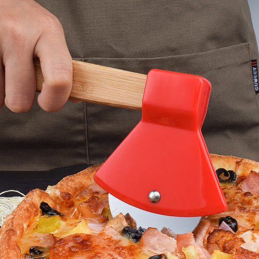 20CM Axe Bamboo Handle Pizza Cutter Rotating Blade Home Kitchen Cutting Tool Pizza  Pizza Cutter  Kitchen Accessories