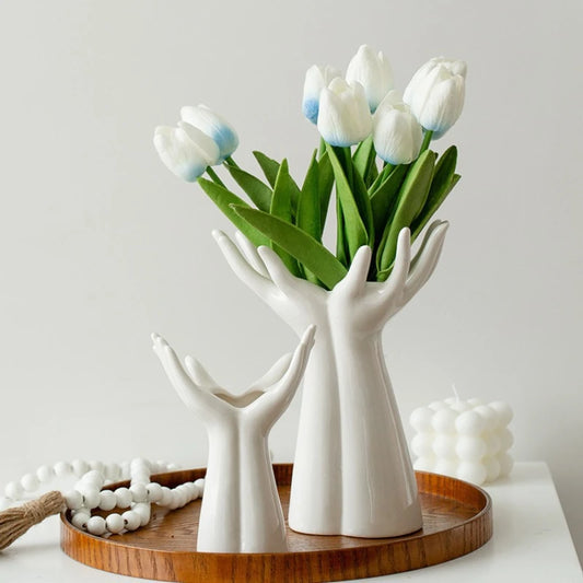 Ceramic Vase Hand Arm Palm Bouquet Flower Arrangement Accessories Flower Vase Porcelain Handicraft Ornaments Home Decoration