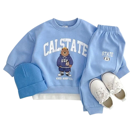FashionToddler Baby Korea Clothing Fall Clothes Sets Baby Boys Clothing Set Kids Sports Bear Sweatshirt Pants 2Pcs Suits Outfits