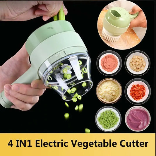 4 in 1 Handheld Electric Vegetable Slicer USB Rechargeable Portable Food Processor Garlic Chili Onion Meat Chopper Kitchen Tool